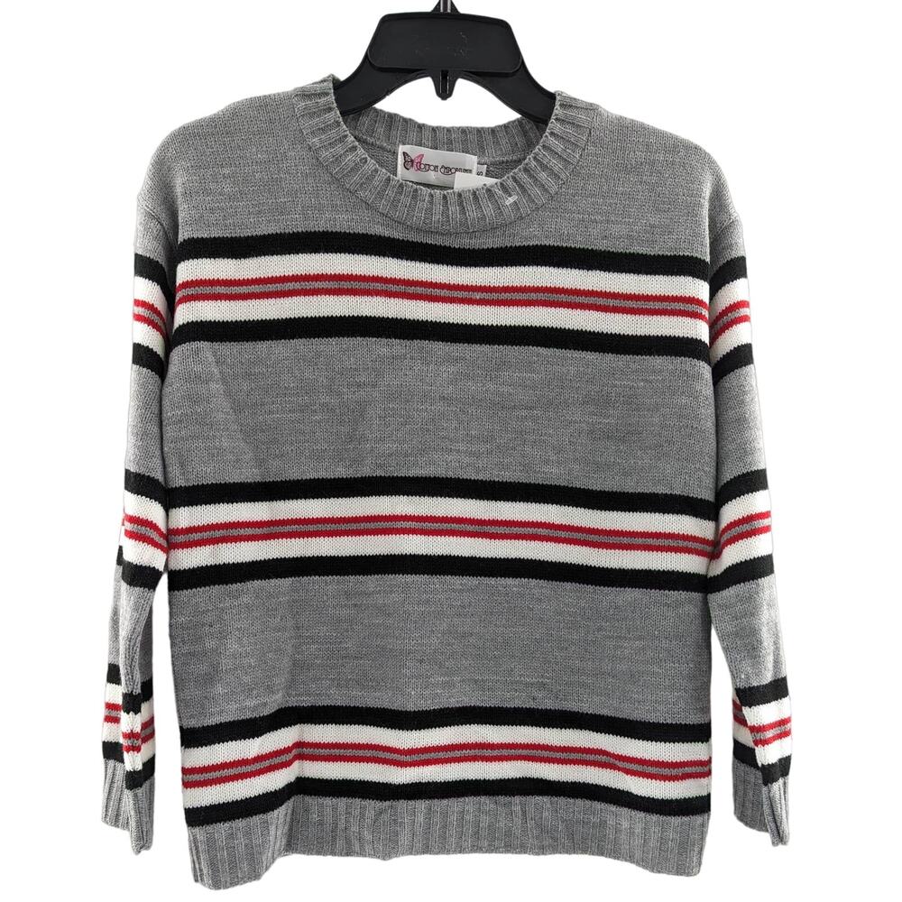 Girls Gray Striped Knit Pullover Sweater Crewneck Size Small - Picture 2 of 6